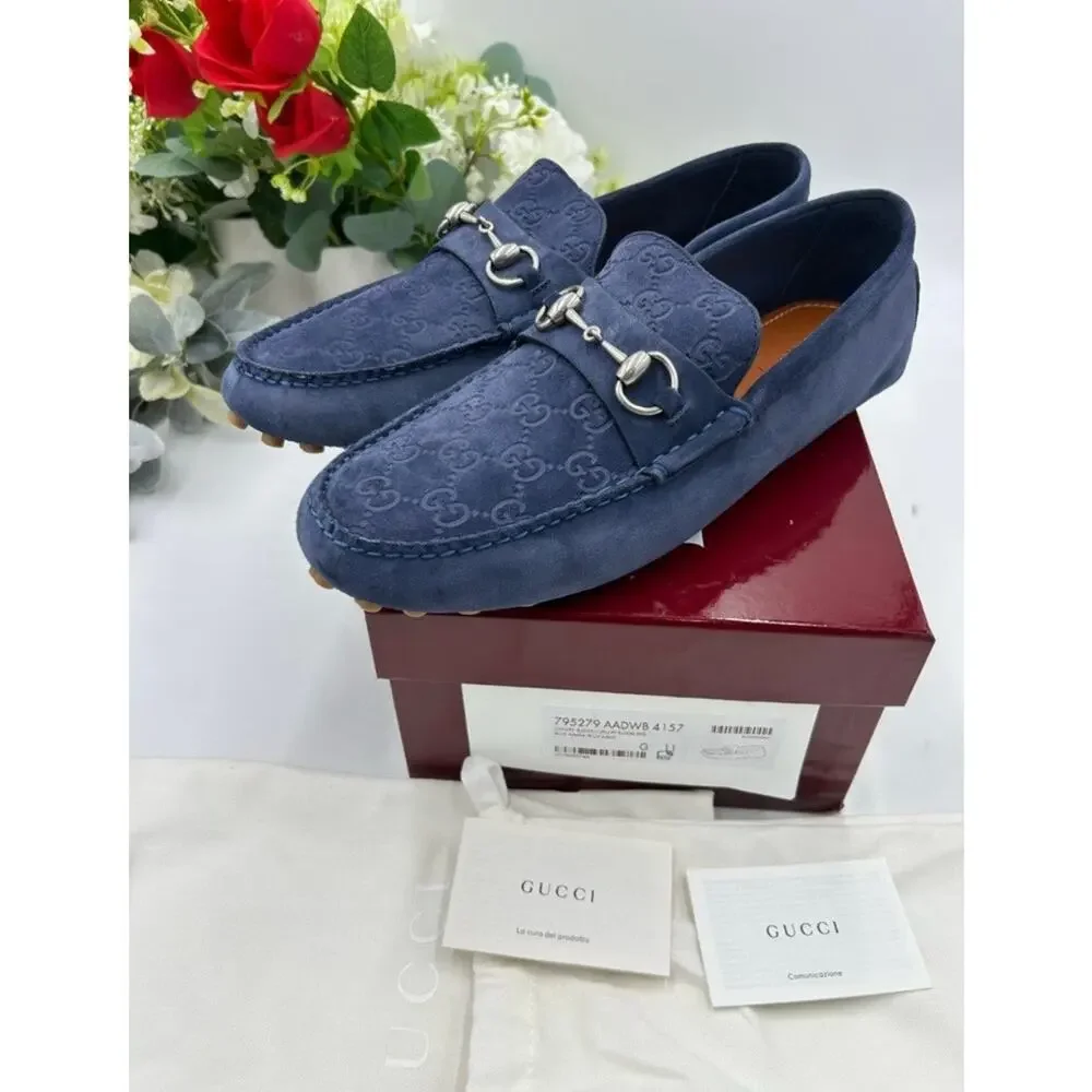 Men's Gucci blue suede GG embossed Driver loafer size 11 fits 11.5 made Italy - Picture 7 of 10